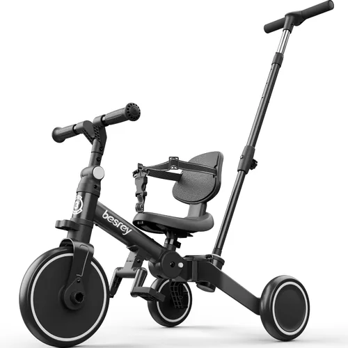 Miniatura 11 de besrey Bicicleta 5 en 1 para niños pequeños con mango de dirección para padres para niñas y niños de 1 a 3 años, triciclo plegable para niños, Azul
