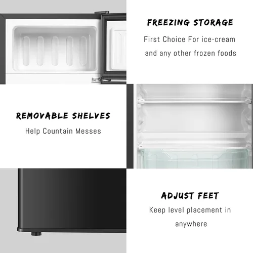 Miniatura 4 de HAILANG Mini refrigerador con congelador, refrigerador compacto de 3.2 pies cúbicos, mini refrigerador con 2 puertas para dormitorio, oficina