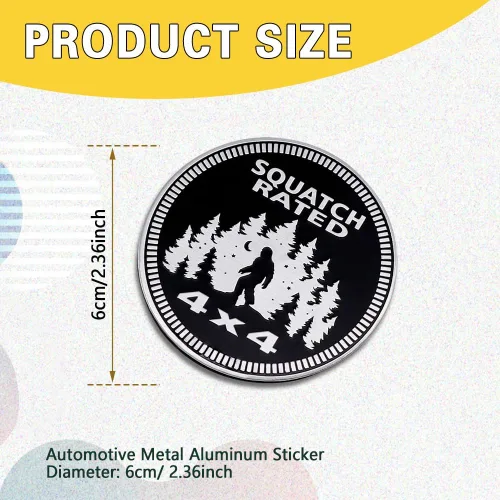 Miniatura 2 de Insignias de Automóvil 3D, Emblema Squatch Badge Rated, Insignia Automotriz de Metal 4 x 4, Calcomanías de Emblema Redondo, Insignias de Emblemas