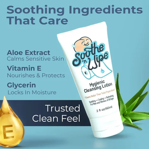 Miniatura 3 de Soothe 'n Wipe Loción limpiadora higiénica de 2 onzas, alternativa de toallitas desechables con aloe e hidratantes, humedecedor de papel higiénico