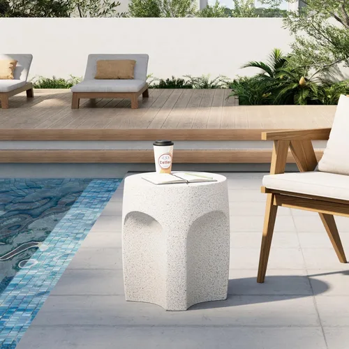 Miniatura 11 de HOMPUS Mesa auxiliar de hormigón para exteriores, mesa auxiliar redonda MgO para patio, taburete de jardín ligero para uso en interiores, patio