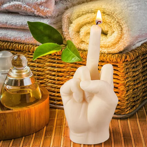 Miniatura 6 de BBTO 2 velas de mano de dedo medio – Gesto de victoria decoración de habitación adolescente – Vela blanca divertida estética para oficina, casa