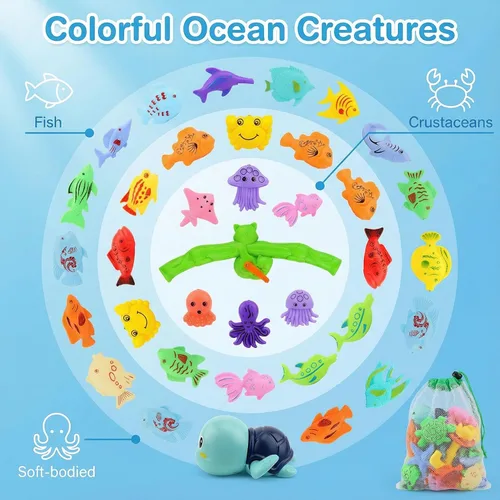 Miniatura 3 de AUUGUU Juego de juguetes magnéticos de pesca para piscina, mesa de agua, bañera de juguete – caña de poste flotante, regalos de fiesta de cumpleaños