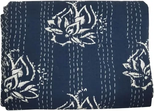 Miniatura 2 de Colcha Kantha con estampado floral a mano, colcha Kantha de algodón, colcha Kantha tamaño individual/queen, manta Kantha hecha a mano, manta Kantha