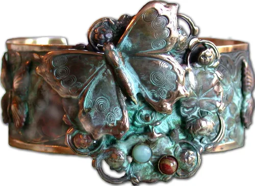 Elaine Coyne Collectible Artwear Pulsera con diseño de mariposas y flores, amazonita, jaspe, fabricada en Estados Unidos, Latón, Tiendaita