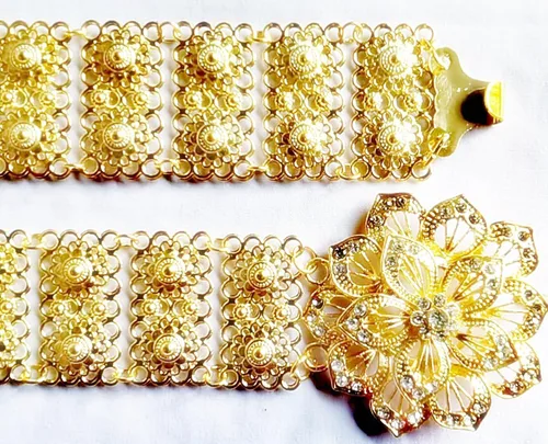 Miniatura 4 de Cinturón tailandés Placa de oro Piedra Blanca Joyería Cadena Vintage Rattanakosin Período Tailandia Traje Tradición Boda Mujeres Accesorio Para