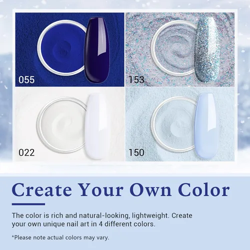 Miniatura 6 de AZUREBEAUTY Kit de polvo de inmersión para uñas, color blanco y azul marino con purpurina, 4 colores, polvo de inmersión acrílico, juego líquido