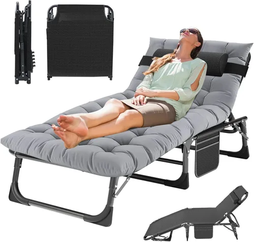 Miniatura 20 de MOPHOTO Silla de Descanso Plegable de 5 Posiciones, Catre Plegable, Silla de Descanso Portátil para Exteriores para Bronceado Solar, Perfecta