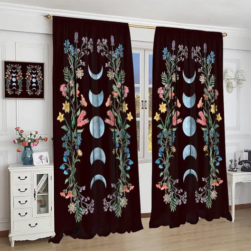 Miniatura 4 de Cortinas florales de luna, flores negras, fase de flores silvestres, luz de luna, jardín, estética, bohemio, primavera, vides, naturaleza, juego