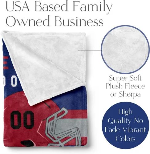Miniatura 52 de Manta personalizada para fanáticos del fútbol americano – Se envía al día siguiente – Hecha en Estados Unidos – Manta de vellón personalizada