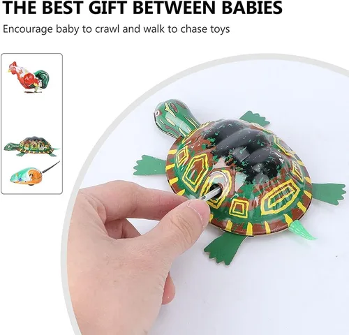 Miniatura 4 de Toyvian 4 piezas Vintage Tin Toys Clockwork Juguetes Metal Mecanismo Primavera Enrollar Metal Saltar Animal Gallo Tortuga Interesante