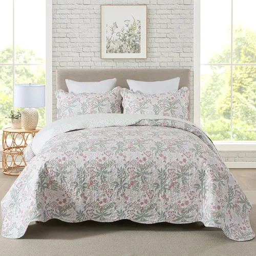 Miniatura 35 de Travan Juego de Edredón de 3 Piezas Tamaño King Colcha Acolchada Ligera Juego de Cubrecama Reversible con Estampado Floral Juego de Ropa de Cama