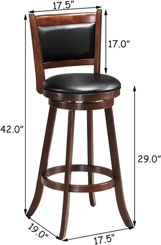 Miniatura 2 de Taburetes de bar altos de 29 pulgadas con respaldo y cojín de PVC, silla de comedor de madera, asiento tapizado, silla retro para sala de estar