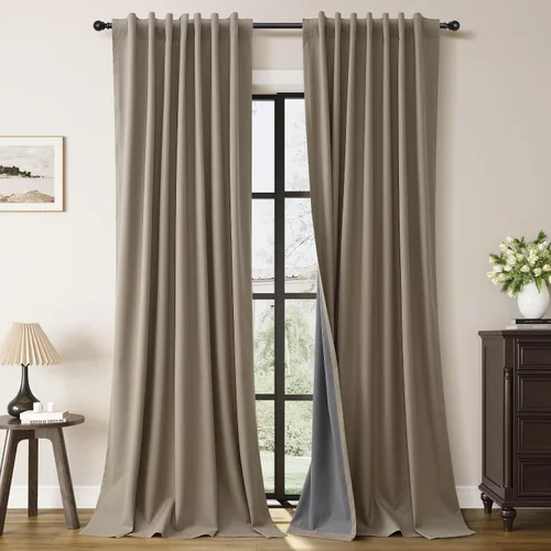 Miniatura 18 de Guken Cortinas opacas de lino, 2 paneles rústicos, elegantes, 100% opacas, con aislamiento térmico, banda de ganchos y trabilla trasera, 52 x 84
