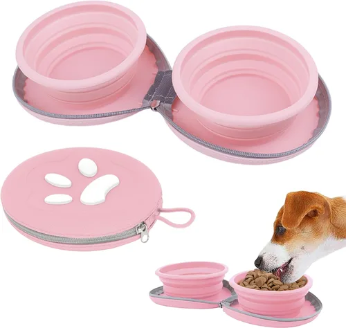 Miniatura 12 de Cuencos plegables para perros, 2 en 1, comedero de agua y alimentos portátiles para mascotas, viajes, campamento y caminar, 25 onzas (azul naranja)