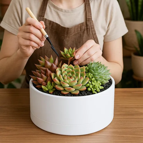 Miniatura 3 de D'vine Dev Maceta de 8 Pulgadas de Plástico Poco Profunda, Gran Maceta Redonda para Suculentas con Orificio de Drenaje y Platillo, Maceta Decorativa