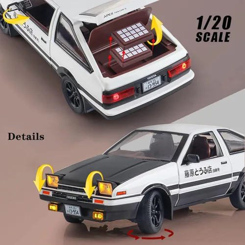 Miniatura 3 de 1/24 - Modelo de automóvil con inicial D Trueno AE86, juguete deportivo para niños y adultos, vehículos de tracción (tipo C negro)