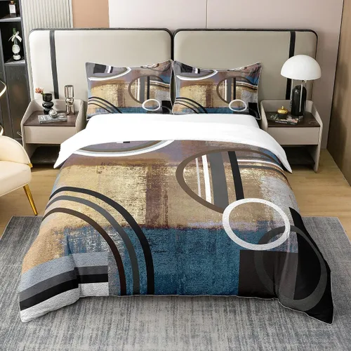 Miniatura 40 de Erosebridal Juego de ropa de cama de 100 % algodón a cuadros para niños y niñas, funda de edredón a cuadros, funda de edredón moderna geométrica