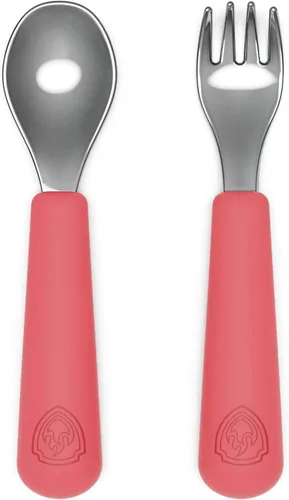 Miniatura 10 de Lalo Utensils - Juego de tenedor y cuchara para niños pequeños - Utensilios ergonómicos para niños pequeños de acero inoxidable y silicona - Juego