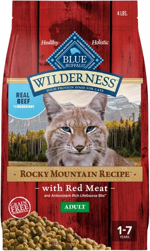 Blue Buffalo Wilderness Alimento seco para gatos adultos, receta de las Montañas Rocosas, receta sin pollo y sin granos hecha con ingredientes