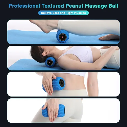 Miniatura 8 de Pelota de masaje de maní vibratoria 2 en 1 con 6 modos de masaje, bola de rodillo de masaje vibratoria recargable para recuperación muscular, azul