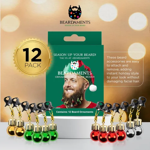 Miniatura 6 de Beardaments Paquete de luces y adornos para barba: las 16 luces originales para barba y 12 adornos para barba