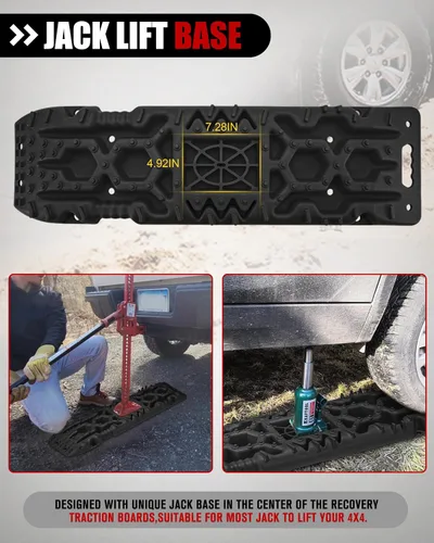Miniatura 4 de FieryRed Tablas de Tracción Todo Terreno, Tablas de Recuperación con Base de Elevación de Gato, 2 Piezas Alfombrilla de Tracción Pistas