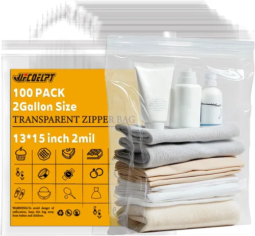 Miniatura 24 de 11 x 14 bolsas grandes de plástico con cierre de 100 unidades, 2 mil, 1.5 galones tamaño bolsa de almacenamiento con cremallera para el hogar