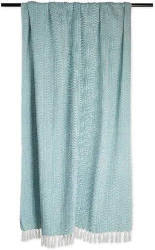 Miniatura 2 de DII Manta de algodón con diseño de espiga rayada, colección Herringbone, 50x60, Aqua