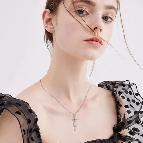 Miniatura 2 de SANNYRA Collar de cruz de fe Belive Hope Loved - Collar con colgante religioso personalizado, regalo para mujer