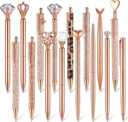 Miniatura 10 de Colarr Juego de 16 bolígrafos con purpurina de diamante de cristal, bonito juego de bolígrafos de metal para diario, tinta negra retráctil, regalos
