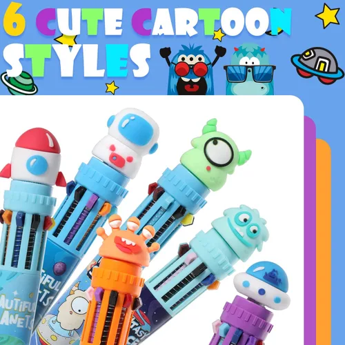 Miniatura 2 de Bolígrafo multicolor de 0.7 mm, 10 en 1, bolígrafos de punta fina retráctiles de dibujos animados de animales lindos para suministros de oficina