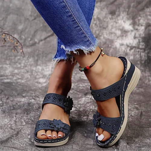 Miniatura 9 de Ladmiple Sandalias ortopédicas florales de moda 2023 con soporte de arco, zapatillas romanas casuales con puntera abierta