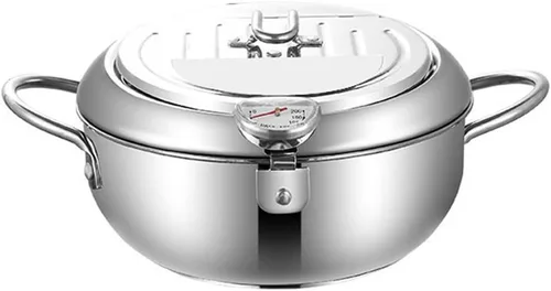 Miniatura 8 de Olla de acero inoxidable para freidora, sartén tempura, control de temperatura, mini olla de pollo con tapa y estante de filtro de aceite extraíble