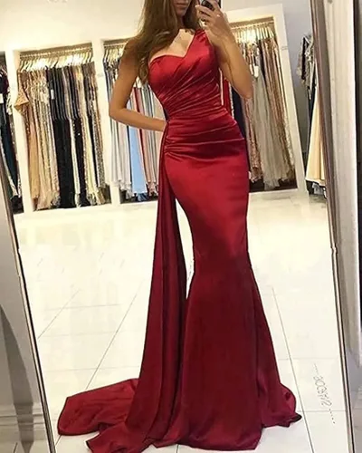 Miniatura 3 de One Shoulder Mermaid Prom Dresses for Women Long Satin with Train Formal Evening Party Gowns 2022