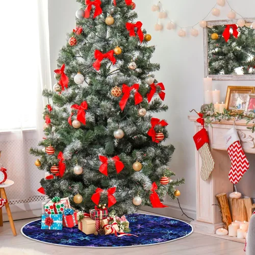 Miniatura 4 de Falda de Árbol de Navidad Azul y Morada con Copo de Nieve, Alfombra de Árbol de Temporada para Fiestas y Vacaciones, Suministros para Decoración