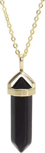 JM Design Péndulo de obsidiana negra con punto curativo chapado en oro, 0.315 x 1.575 in, 6 unidades por bolsa para fabricación de joyas