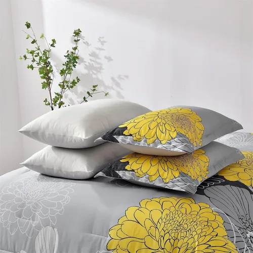 Miniatura 5 de Yiran - Juego de edredón de 7 piezas en una bolsa, edredón floral amarillo con flores, ropa de cama de microfibra suave, tamaño King