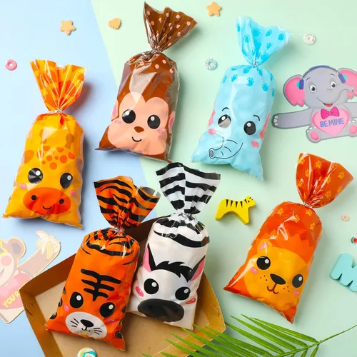 Miniatura 4 de 120 bolsas de golosinas para fiesta de animales de safari de la selva, bolsas de regalo de golosinas, bolsas de dulces de animales para selva