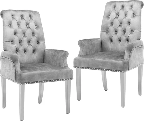 Miniatura 20 de LOULENS Lujosas sillas de comedor de terciopelo, sillas de comedor modernas tapizadas con capitoné, sillas de comedor con reposabrazos y patas