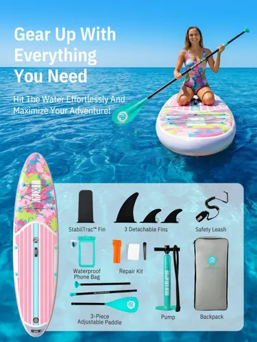 Miniatura 6 de Niphean Tabla de remo inflable con accesorios de SUP, cubierta de EVA antideslizante, tablas de remo inflables de 10 pies 6 pulgadas para adultos