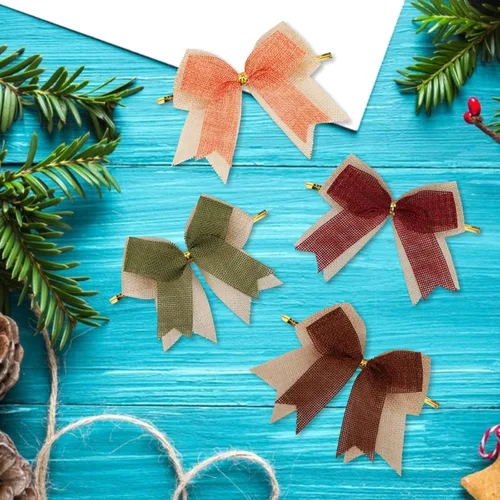 Miniatura 4 de Meseey 12 Piezas Lazos de Cinta de Arpillera de Otoño de 4 Pulgadas Borgoña/Naranja/Salvia/Marrón Lazo de Otoño para Corona de Otoño Manualidades