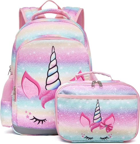 Octsky - Morral y lonchera para niñas, en color de arcoíris, morral lindo y ligero para libros, Computadora portátil, M, 01-arcoiris Unicornio