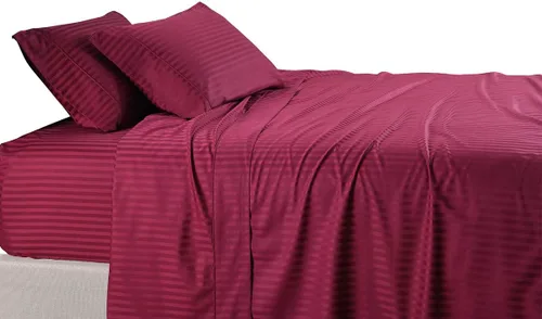 Miniatura 20 de Royal Tradition Damasco rayado 580 hilos, 100 % algodón tamaño Queen juego de sábanas de cama beige