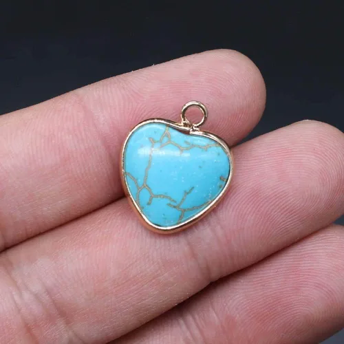 Miniatura 5 de QSLLER 6 colgantes de piedra natural, colgantes de turquesa azul natural en forma de corazón (0.591 x 0.709 in) para hacer joyas, collares, pulseras