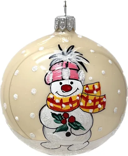 Miniatura 8 de Muñeco de nieve con muérdago Adorno de Navidad de vidrio soplado Bola 3 pulgadas (80mm) Azul