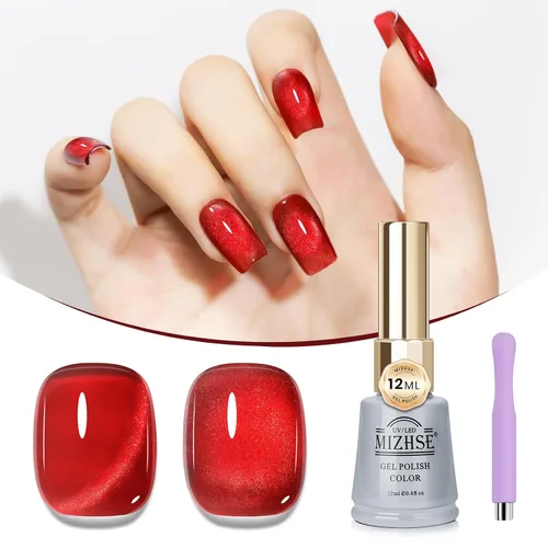 Miniatura 8 de MIZHSE Esmalte de uñas de gel de cristal de gelatina marrón, ojo de gato, 0.4 fl oz, esmalte de gel holográfico con purpurina UV LED, gel magnético