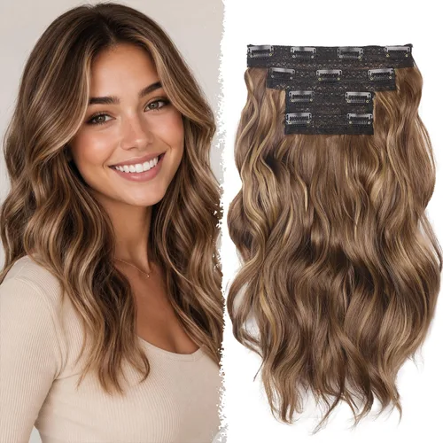 Miniatura 20 de Extensiones de cabello con clip, extensiones de cabello sintético ondulado de 14 pulgadas con clip (color: 22H10#)