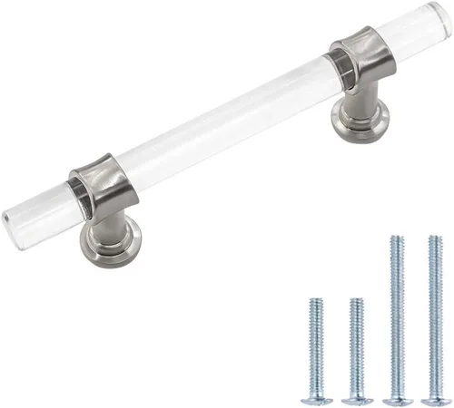 Miniatura 16 de homdiy LS9165GD76 - Tiradores acrílicos de latón cepillado para cajones, manijas de gabinete transparentes para cajones de tocador, manijas