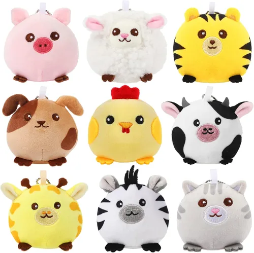 Skylety 9 piezas de mini juguetes de animales de peluche a granel de 3.15 pulgadas, lindo llavero de peluche pequeño para niños, rellenos de bolsas